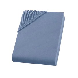 Fitted Sheet, 90 x 200 - 100 x 200 cm, Jersey Fitted Sheet, 100% Cotton, Comfort Bed Sheet for Mattresses up to 30 cm Height, Fitted Sheet Colour Smoke Blue