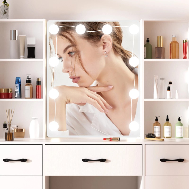 Yamissi Large Makeup Vanity Table Set with 10 LED Mirror