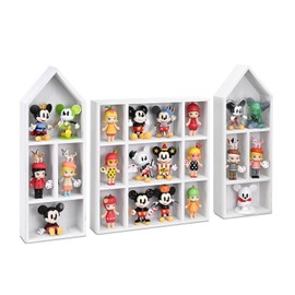 Ikee Design 3 Pcs Set Wooden Shadow Cubby Box Display Shelf Organizer Storage Shadow Box for Collectibles, Mini Figures, 17 compartments, White Color, 22.8W x 2.4D x 15.7H in