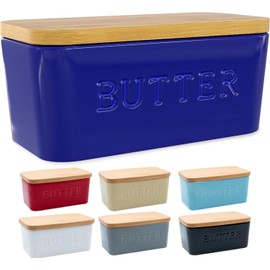 PriorityChef Extra Large Butter Dish with Lid for Countertop, Ceramic Butter Container With Airtight Cover, Butter Keeper for Counter or Fridge, Butter Holder Storage, Dark Blue