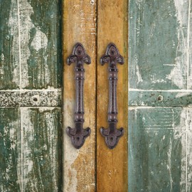 Relaxdays Set of 2 Vintage Door Handles Antique Cupboard Drawer Sliding Door Handles Cast Iron 20cm Brown