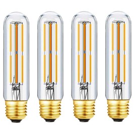 Seigun T10 Led Bulb,Dimmable Tubular Vintage LED Edison Bulbs 4W,Equivalent 40 Watt,Warm White 2700K,Clear Glass,E26 Base Bulb, for Cabinet Display Cabinet etc (4)