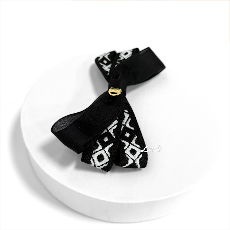 Burnaby black white chiffon pattern hairpin 8cm / 버나비 블랙