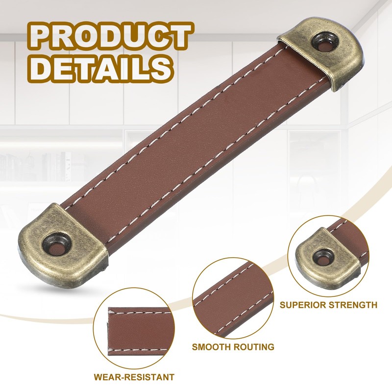 PATIKIL 4.4" Leather Drawer Pulls with Iron Sheet, 2 Pcs