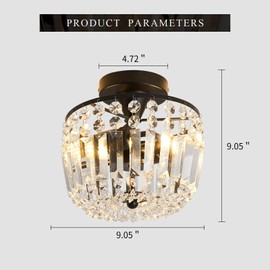 YYJLX Small Crystal Chandelier 2- Lights ，Modern Semi Flush Mount Ceiling Light Fixture for Hallway Kitchen Foyer （Black）