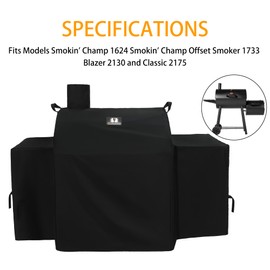 SUPJOYES Grill Cover for Char-Griller Smokin' Champ Grill, 600D Heavy Duty Waterproof Chargriller Offset Smoker Covers, Outdoor BBQ Accessories