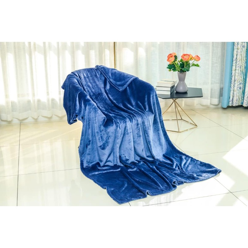 Navy Blue Flannel Fleece Blanket fluffy throw Super soft Bed