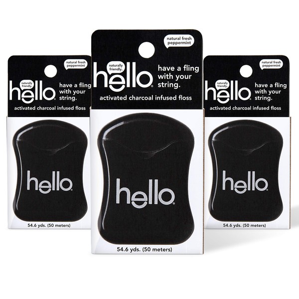 Hello Activated Charcoal Infused Floss Vegan Wax, Fresh Mint, Natural