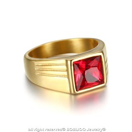 BOBIJOO JEWELRY - Bague Chevalière Discrète Homme Gitan Forme Carré Acier Doré Or Fin Plaqué Rubis - Z+1 (13 US)