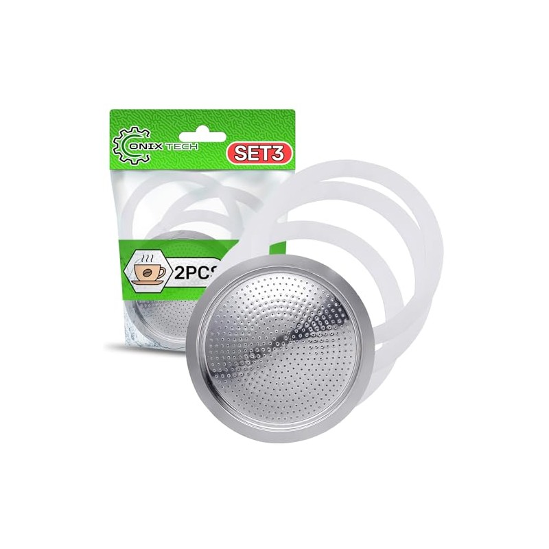 3 Pieces Rubber Gasket with Coffee Filter for 2 Cup
