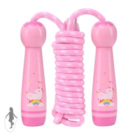 Jump Rope for Kids, Adjustable Toddler Jump Rope with Wooden Handle and Cotton Rope, Cute Skipping Rope for Boys and Girls Fitness Workout Exercise 8.5 Ft(Pink)
