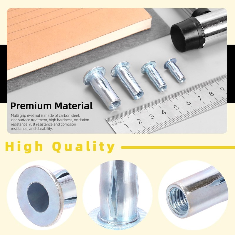 Mardatt 20Pcs M5 Multi-Grip Rivet Nuts, Zinc-Plated Pre-Bulbed Shank Flat