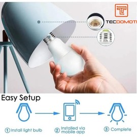 Foco Inteligente WiFi, Multicolor + Luz Blanca Cálida (LED RGBW), Compatible con iOS, Android, Alexa y Asistente de Google para redes de 2.4 GHz (No Requiere Hub), 10W, Dimmeable Desde App TECDOMOTI