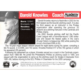 Darold Knowles Signed 2003 MultiAd Nashville Sounds #2 Pittsburgh Pirates