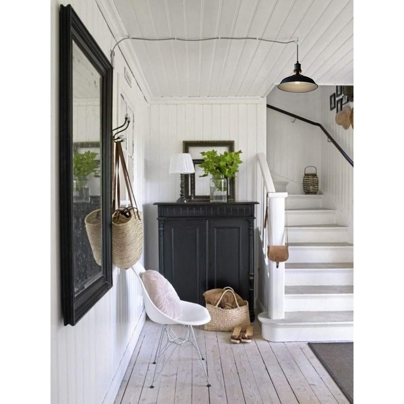 CLAXY Industrial Plug-in Barn Pendant Lighting Black Farmhouse Pendant Light