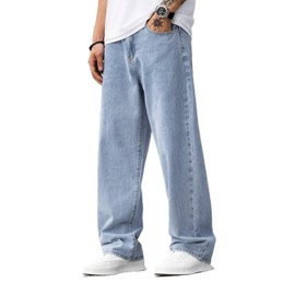 Lumiquintette Baggy Jeans for Men Y2K Streetwear Vintage Wide Leg Jeans Casual Loose Fit Denim Pants Hip Hop Skater Straight Leg Carpenter Jeans Light Blue