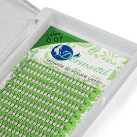 Dermastil 3D Premade Handmade Volume Eyelashes, Ready-to-Use Fan without Knots, C Curl, Thickness 0.07 mm, for Eyelash Extension, PBT, Vegan (12 mm)