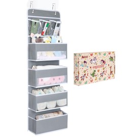 Univivi Door Hanging Organizer Nursery Closet Cabinet Baby Storage with 4 Large Pockets and 3 Small PVC Pockets for Cosmetics, Toys and Sundries with Gift Box (Grey)
