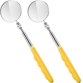 Copkim 2 Pcs Telescoping Inspection Mirrors, Mechanics Mirror Tool with Long Handle, Round Extendable Mirror on a Stick for Technicians Mechanics Contractors Checking Observation(50mm,Yellow)