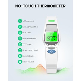 MugeTree No-Touch Forehead Thermometer for Adults and Kids Digital Baby Thermometer 2 in 1 Forehead & Object Thermometer Fever Alarm & Silent Mode Baby Essentials Non Contact