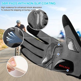 BOILDEG Cycling Gloves Full Finger Mountain Bike Gloves with Anti-Slip Shock-Absorbing Pad Breathable,Touchscreen MTB Road Biking Gloves for Men/Women