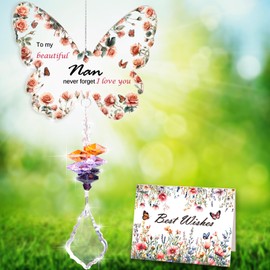 AmiCera Nan Gifts, Gifts for Nan - Butterfly Crystal Suncatcher, Special Nan Birthday Gifts, Gifts for Nanny on Mother's Day, Crystal Gifts for Women, Sun Catcher with Greeting Card