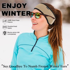 ZMUBB Fleece Ear Warmers for Men Women - Winter Headband Ear Muffs Ear Covers for Cold Weather Running Cycling Ski (khaki)