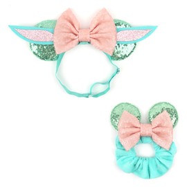 bianbaistar Newborn Bows for Girls Toddler Hair Bows Elastic Adjustable Headband Mouse Ears Yoda Scrunchies Essencial Accessories for Trip Headwear for Women (Yodapinkbow)