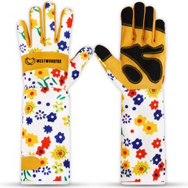 WESTWOOD FOX Leather Gardening Gloves Long Forearm Protection Sleeves Thorn Proof Work Gloves Rose Pruning Garden Safety Breathable Durable Thick Palm Gauntlet Gift for Men and Women (Yellow, S)