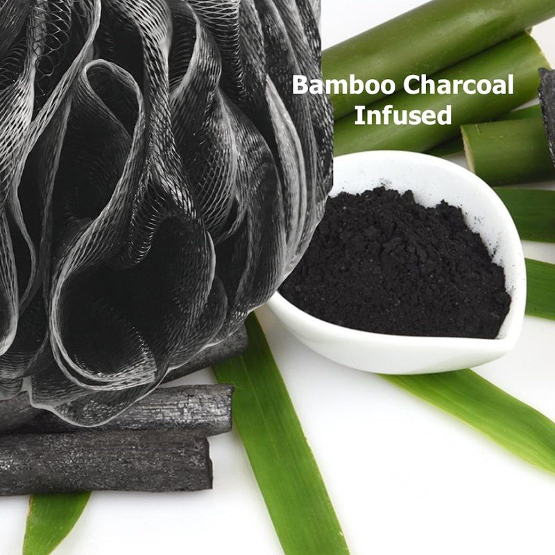 Loofah-Charcoal Bath-Sponge-Blue-Green XL-75g by Shower Bouquet - Extra Large 4