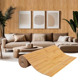 Natural Bamboo Wall Panel for Interior Wall Decor, Pole Wrap Wainscoting Interior Wall Cladding Panel for Kitchen Island, Bedroom, Living Room Office,Decor(16" H x 96" L, Light-Carbonized)