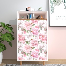 Laatse Pink Floral Contact Paper 17.5" x 118" Peel and Stick Wallpaper Vintage Rose, Vinyl Self Adhesive Waterproof Boho Wall Paper for Drawers Bookcase Shelf Liner Countertop Walls Decor