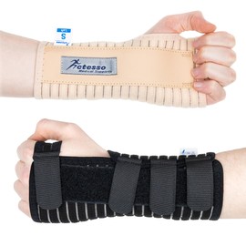 Actesso Atmungsaktive Handgelenkschiene Handgelenkstütze - Entlastung für Karpaltunnelsyndrom, Verstauchungen, RSI und Tendinitis/Sehnenscheidenentzündung (Beige Links, S)