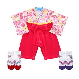 [Comfort U] Baby Clothes, Girls, Hakama, Romper, Baby, Newborn, Kimono, Hakama Coverall, Children's Clothes, Hakama Set, Kimono, Romper, Baby, Formal, Beginning Eating, First Festival, Spring, Summer,