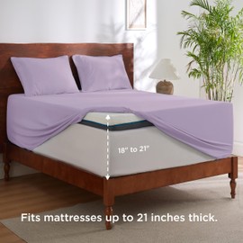 Bedsure Deep Pocket Queen Sheets Set - Fits Mattresses Up to 21" Thick, 4 Piece Air Mattress Sheets with Deep Pocket, Moisture Wicking Soft Cooling Bedding Sheets & Pillowcases, Light Purple