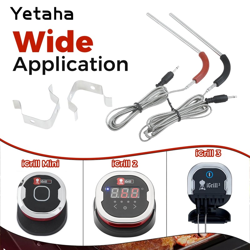 Yetaha 2Pack Grill Probes Replacement for Weber IGrill, Red/Black Replacement