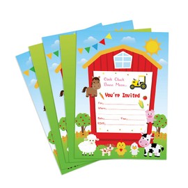 MORAINJAY 20Pcs Farm Animals Birthday Party Invitations for Kids, Party Invites for Boys Girls, Childrens Birthday Celebration Invitations, Farm Animals Theme Decoration Suppliesn (No Envelopes)