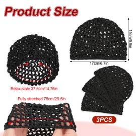 ZEYIYER 3PCS Crochet Hair Net, Hair Wrap for Sleeping Net Hair Wrap, Soft Reusable Mesh Hair Net for Women, Thick Short Snoods Cover Hairnet for Sleeping Hairstyle Tidy(Black)