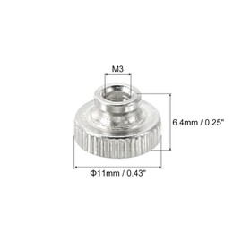 sourcing map Knurled Thumb Nuts, 8Pcs M3 Carbon Steel Nut High Head Through Hole, Silver
