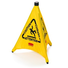 Rubbermaid Commercial 20 Inch Multilingual "Wet Floor" Pop-Up Floor Cone, Yellow (FG9S0000YEL)