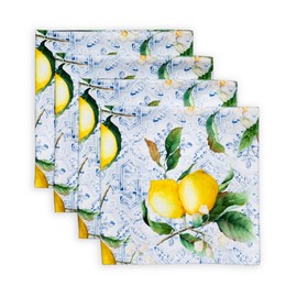 Maison d' Hermine Napkins, 100% Cotton, Decorative Easter Napkins, Washable Cloth Napkins, Set of 4 for Wedding, Restaurant, Buffet, Citrus - Spring/Summer (45 cm x 45 cm)