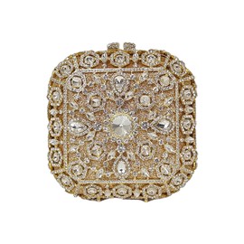 Octagonal Box Evening Bag Cute Crystal Clutch Glitter Women Rhinestone Handbags Party Purses Wedding Bag(White gold)