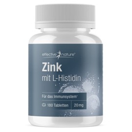Zinc Tablets with L-Histidine - Pack of 180 - 20 mg Zinc and 100 mg L-Histidine - Supply for Three Months - Zinc Bisglycinate High Dose and Highly Bioavailable