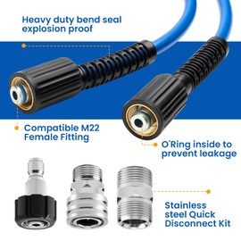 Twinkle Star Super Flexible Pressure Washer Hose 50ft, 5800 PSI Kink Resistant Power Washer Hose 1/4 in., Replacement Power Wash Hose with Stainless Steel M22 and 3/8" Quick Connection Kit