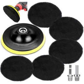 Polishing Pads 150 mm Velcro, Lambswool Hood Polishing Attachment, 5-Piece Polishing Disc Polishing Set with Velcro Pad, M14 Drill, Hex Shank