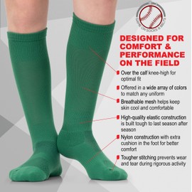 Youth Baseball Socks and Belt Set - Baseball or Softball Socks and Adjustable Belt (Medium, Kelly Green)