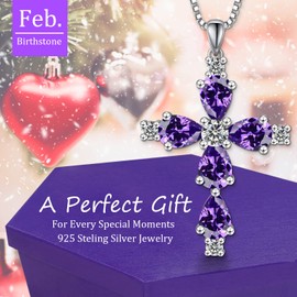 FULULAY Cross Necklace For Women,Sterling Silver Jesus Christian Religious February Birthstone Jewelry