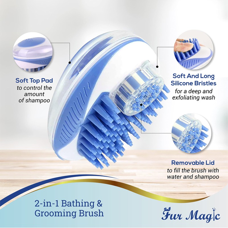 Fur Magic Dog Bath Shower Brush, Pet Grooming and Massage