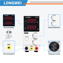 LONGWEI DC Power Supply Variable,0-30 V / 0-10 A LW-K3010D Adjustable Switching Regulated Power Supply Digital,with Alligator Leads US Power Cord Used for Spectrophotometer and lab Equipment Repair