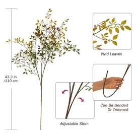 Uqueeten Artificial Greenery Stems, 43.3" Nandina Branches Tall Faux Plant Stems for Vase, Greenery Decor Stems Leaves Bunches for Shop Garden Office Home Déco（3Pcs Orange）